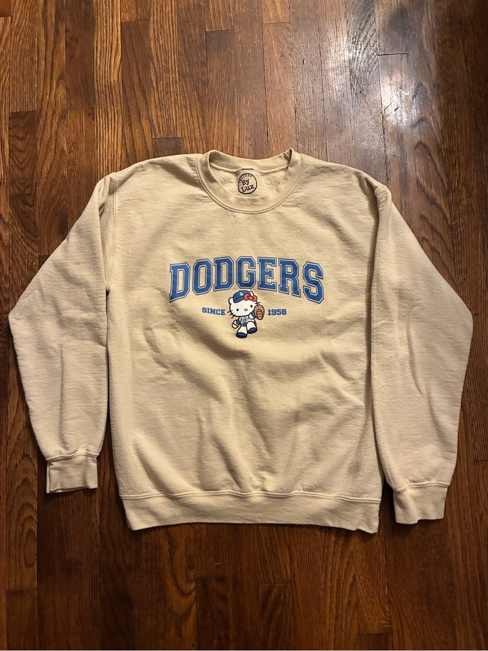 Lux Beige Dodgers Graphic Crewneck with Blue Logo
